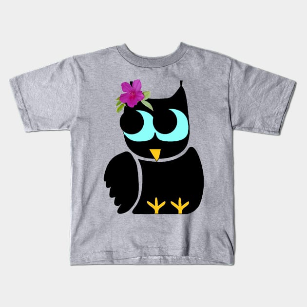 Cute Owl With Pink Flower Kids T-Shirt by PhotoArts